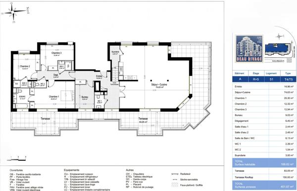 Antibes -Juan-les-Pins – Pres de mer //  Grand 4P avec toit terrasse 150m2// Neuf