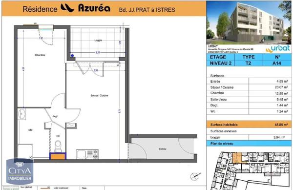 Appartement à louer 2 pièces 45.92m²