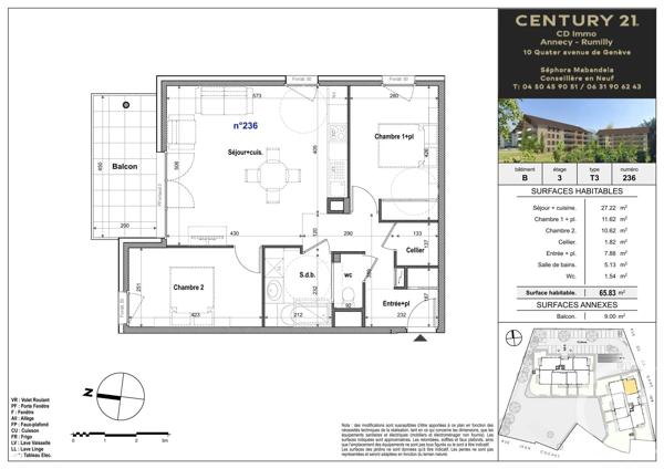 Appartement T3 à vendre  3 pièces - 65,86 m 2   FAVERGES SEYTHENEX  - 74