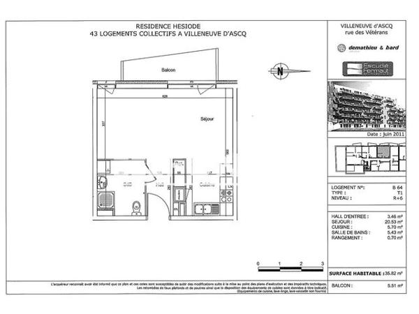 Location Studio 35.97 m² - 3 RUE DES VETERANS Villeneuve D'ascq 59650