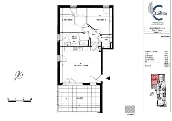 Appartement F3 à vendre  3 pièces - 60 m 2   VILLENEUVE LOUBET  - 06