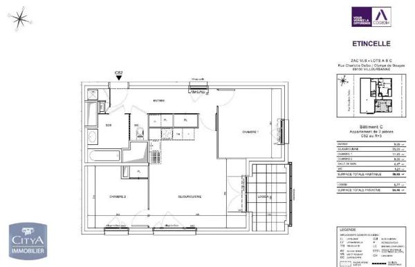 Appartement à louer 3 pièces 58.69m² Villeurbanne (69100)
