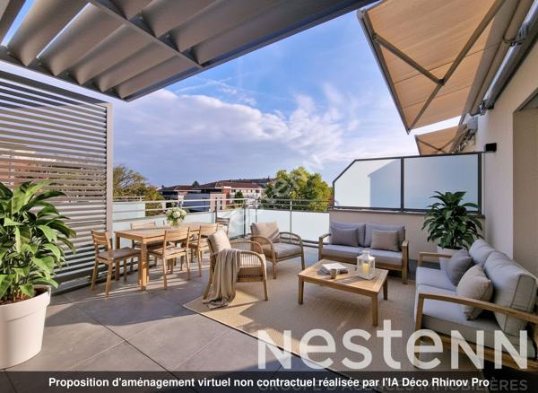 GENAS Hyper Centre - Attique NEUF en frais de notaire réduits - 3 pièces de 79.37m² avec large terrasse et vue dégagée