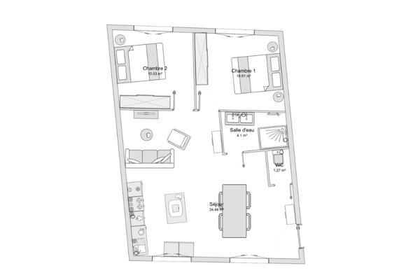 Appartement 3 pièces - 61 m²