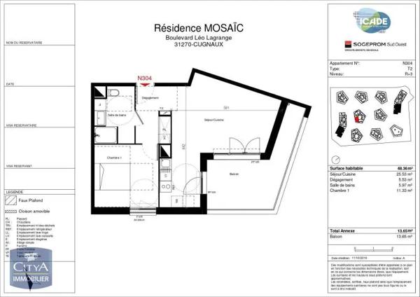 Appartement à louer 2 pièces 48.37m² Cugnaux (31270)