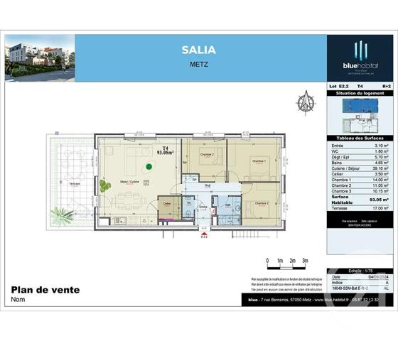 Appartement F4 à vendre  4 pièces - 93,05 m 2   METZ  - 57