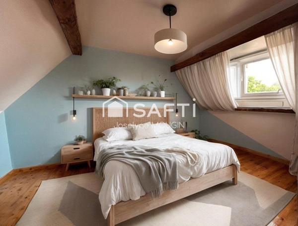 Maison avec jardin, 2 cours de stationnement, véranda.