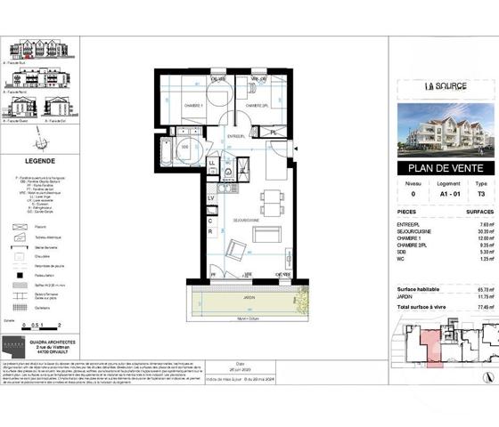 Appartement T3 à vendre  3 pièces - 65,70 m2 PORNIC - 44