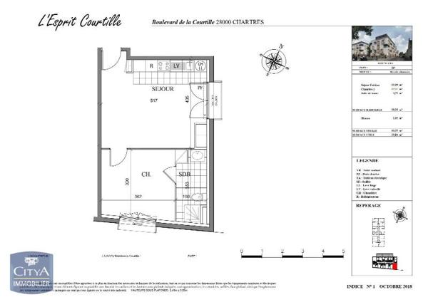 Appartement à louer 2 pièces 39.33m² Chartres (28000)