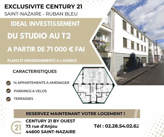 Appartement F1 à vendre  1 pièce - 21,28 m2 ST NAZAIRE - 44