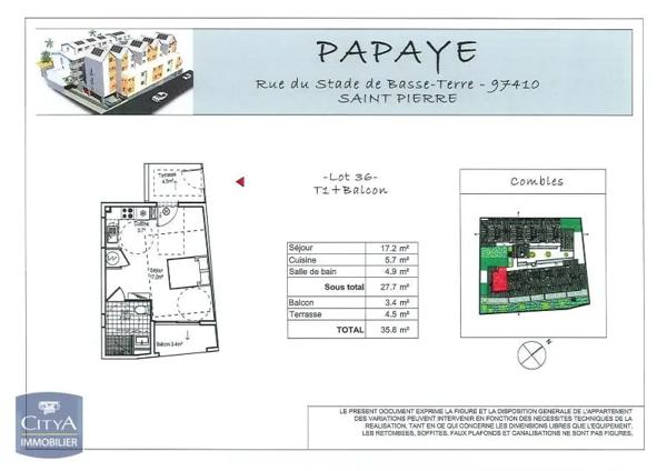 Appartement à louer 1 pièce 27.7m² Saint-Pierre (97410)