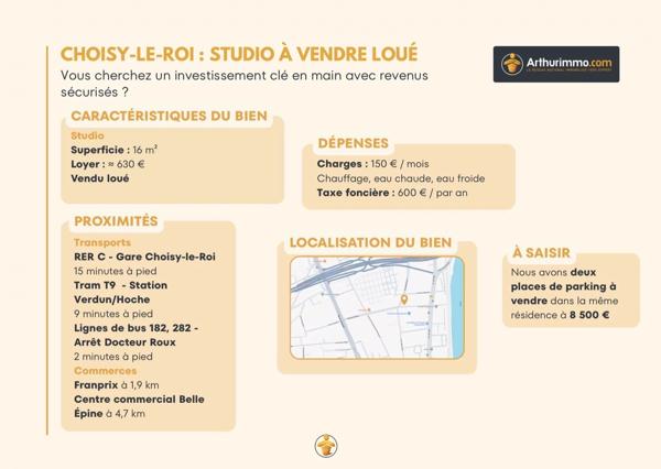 Vente                                                      Appartement
                        
                     1 pièces                      16 m2                     à Choisy-le-Roi