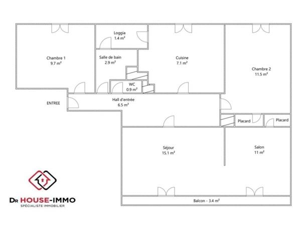 Appartement à vendre 4 pièces de 67 m²