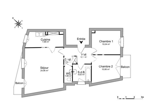 Location Appartement 3 pièces 66.94 m² - 9 BIS RUE BOUTIN Bordeaux 33000