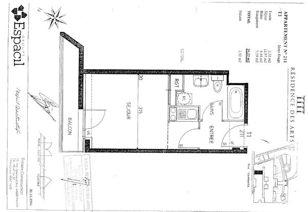Appartement * 1 Pièces * 20 M² * 44000 Nantes * 500 * 30 * 530, Nantes 44000