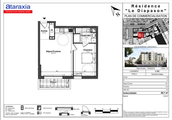 Appartement Tours 2 pièce(s) 46.70 m2