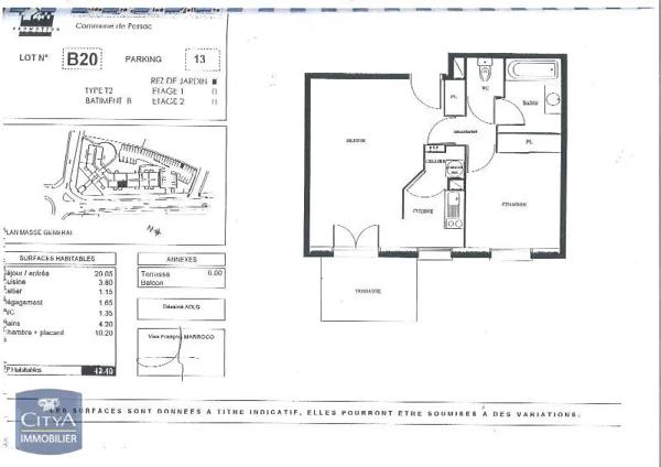 Appartement à louer 2 pièces 38.28m²