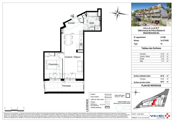 Appartement F2 à vendre  2 pièces - 48,53 m2 BEAUSOLEIL - 06