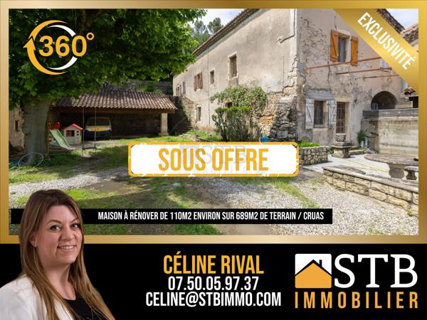 Maison à rénover de 110m2 environ sur 679m2 de terrain en plein coeur de Cruas