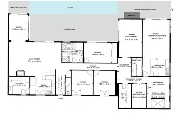 ENSEMBLE 208 m² MAISON + STUDIO - PISCINE - GARAGES AVEC TERRAIN 2621 m²