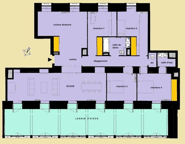 appartement T5 entièrement réhabilité à vendre PARIS 14e, surface hab 145.84 m2 + jardin d'hiver 62.52 m2