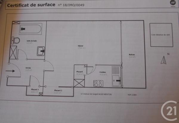 Appartement F1 à vendre  1 pièce - 28 m2 MENTON - 06