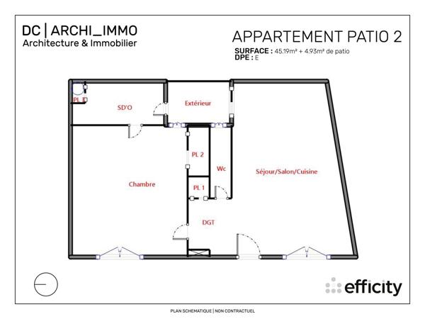 Appartement 2 pièces - 47 m² Exclusivité efficity