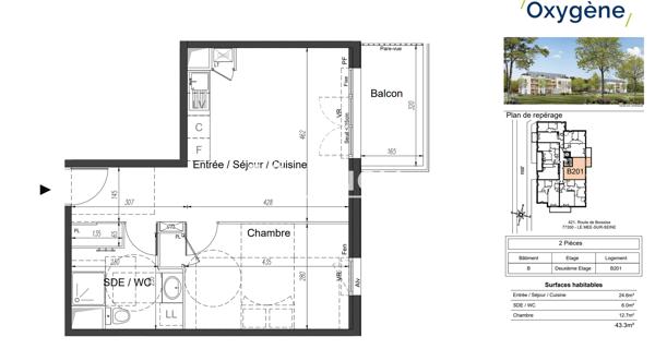 Location Appartement 2 pièces 43.42 m² - Le Mée-sur-seine 77350