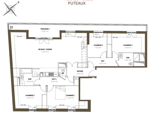 PUTEAUX 92800 au DERNIER ETAGE - Roof top en Duplex de 118 m² Carrez avec terrasse 56 m² dans une petite copropriété d’exception, proche Défense.T5 avec 4 chambres, et 2 parking en sous-sol.