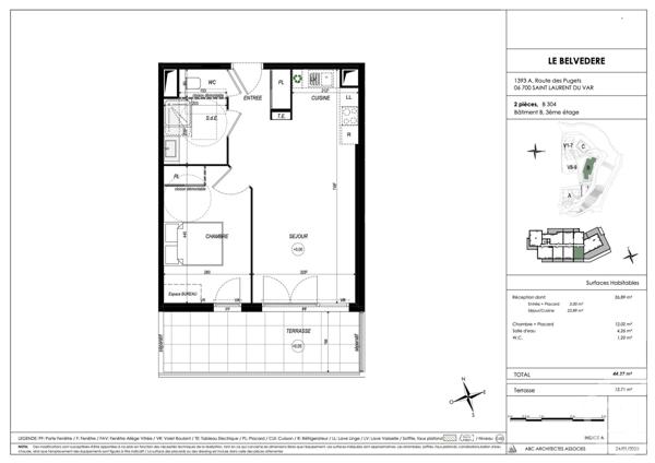 Appartement à vendre  2 pièces - 44,37 m2 ST LAURENT DU VAR - 06