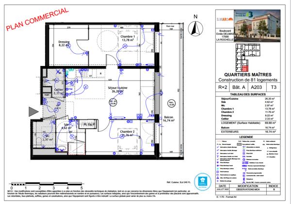 A VENDRE RESIDENCE " QUARTIERS MAITRES" APPARTEMENT TYPE 3 A LA ROCHELLE