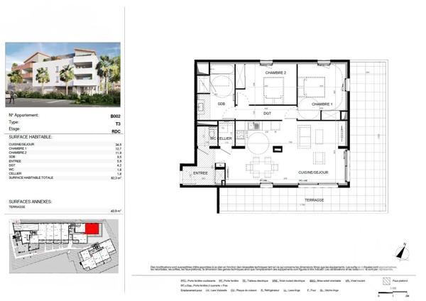 Appartement T3 à vendre  3 pièces - 82,30 m 2   BAILLARGUES  - 34