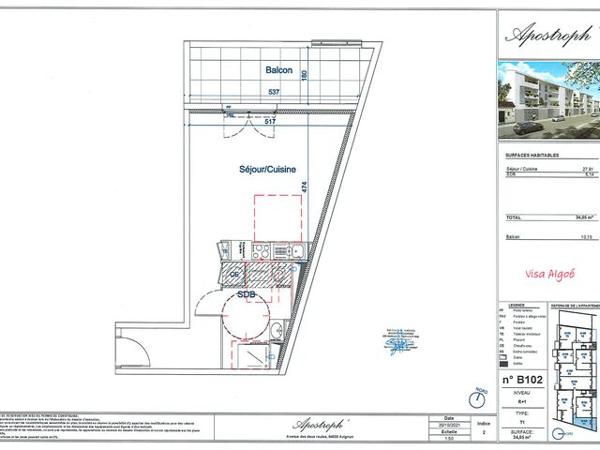 Studio T1 F1 34.1 m² à Avignon 14 AVENUE DES 2 ROUTES 84000 à louer