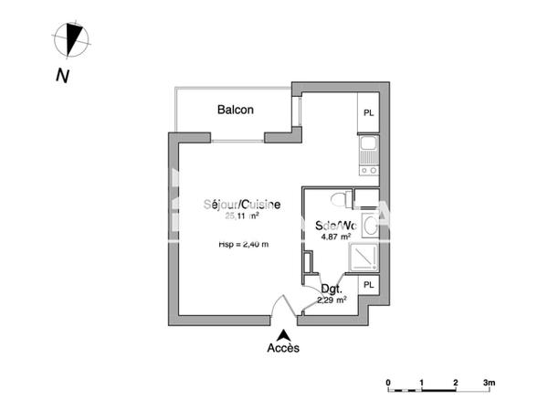 Location Studio 32.27 m² - 2 ALLEE DES GRANDS CHENES Toulouse 31400