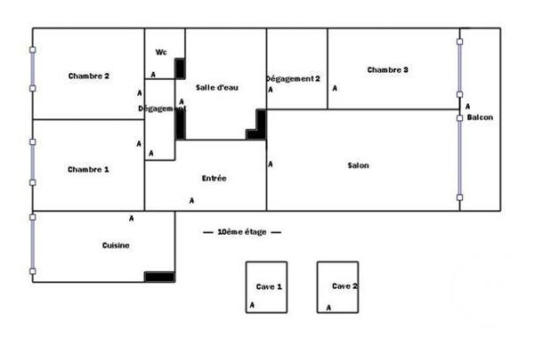 Appartement F4 à vendre  4 pièces - 75,44 m2 PARIS - 75019