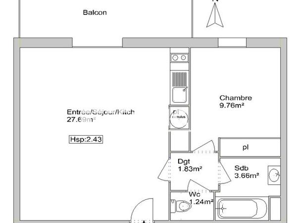 Location Appartement 2 pièces 44.18 m² - CARRE GARONNE 1 RUE VERLAINE Toulouse 31200