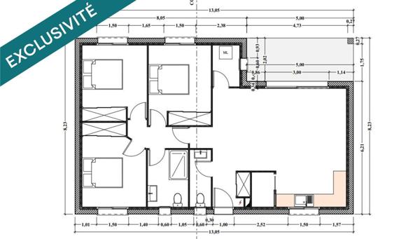 Maison  type 4 avec terrain d'environ 600m²