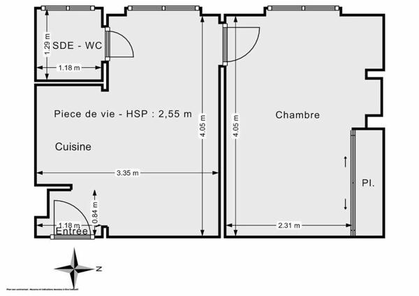 JULES JOFFRIN / RUE DU POTEAU – 2 PIÈCES 25,26 M² – 2e ÉTAGE – EXPOSITION OUEST