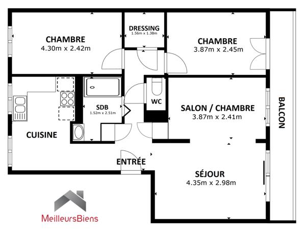 4 pièces 68 m²