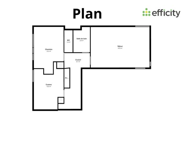 Appartement 2 pièces - 59 m² Exclusivité efficity