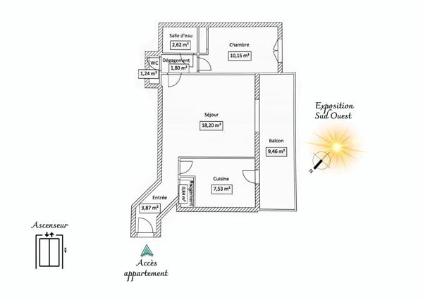 T2 Lumineux centre ville avec balcon + parking