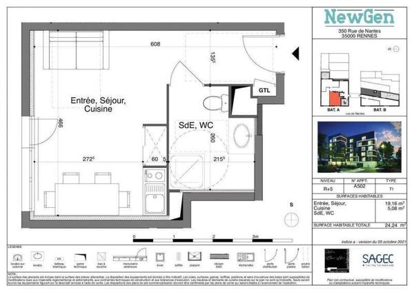 Appartement 2 pièces - 35000 Rennes -  Centre Ville