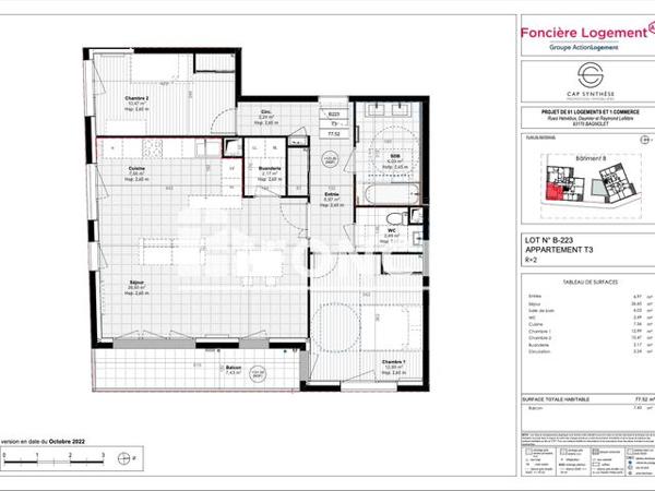 Location Appartement 3 pièces 77.5 m² - 1/3/5 Rue Helvétius Bagnolet 93170
