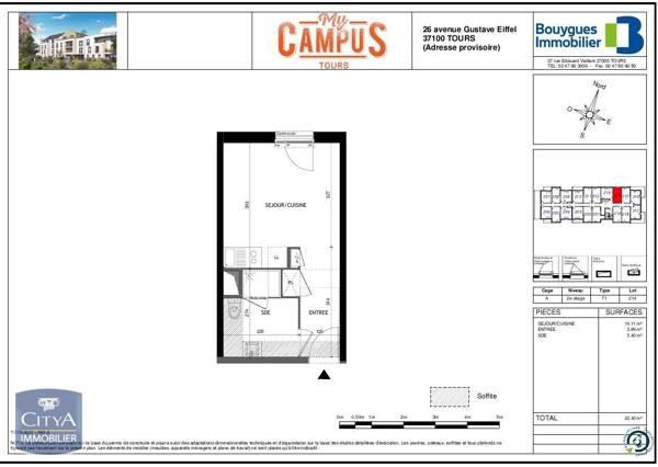 Appartement à louer 1 pièce 23.4m²