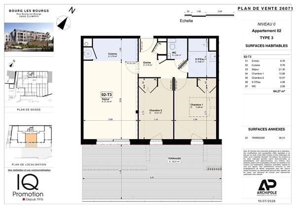 QUIMPER - "BOURG LES BOURGS" - APPARTEMENT T3 DE 64 M² AVEC GRAND TOIT TERRASSE DE 38 M² AU SUD