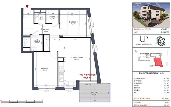 Appartement à vendre    3 pièces • 65,80 m2 Yutz