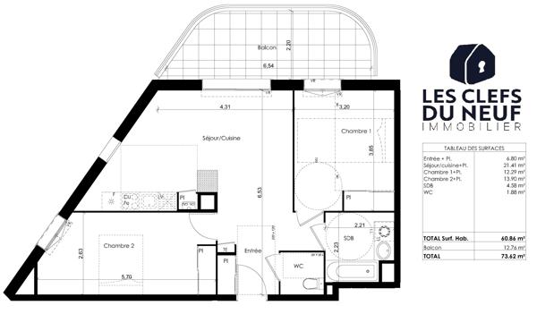 Appartement L'Union 3 pièces 61m² + 13m² de balcon + parking sous-sol !