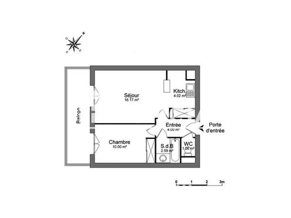 Location Appartement 2 pièces 37.84 m² - 7/9/11 MAIL J.BAPTISTE POQUELIN Herblay 95220