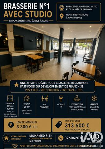 Bar, Brasserie, Tabac à vendre 120 m² Paris 12