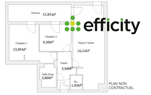 Appartement 3 pièces - 62 m² Exclusivité efficity